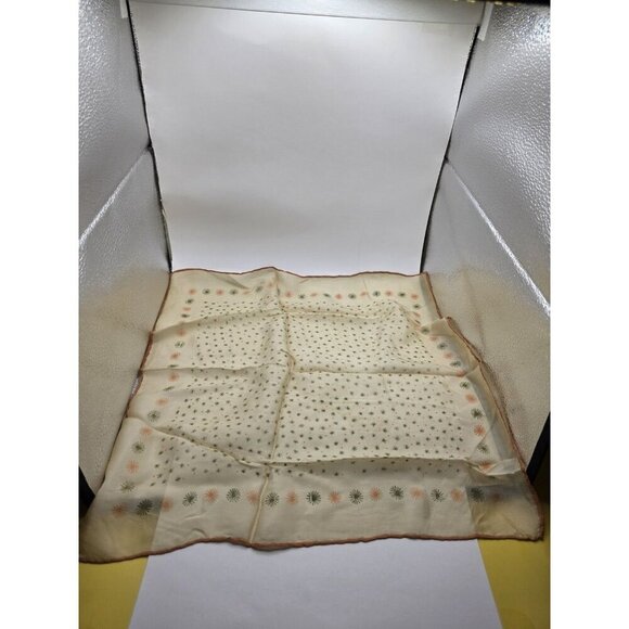 Unbranded Other - Vintage 1950s Sheer Silk Chiffon Square Scarf Sunburst Print Cream Orange Green